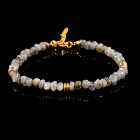 Handmade Labradorite Beaded Bracelet for Women in Brass with 22k Gold Plating